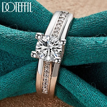DOTEFFIL Круглое кольцо из стерлингового серебра 925 пробы с цирконом AAA для женщин и мужчин, модные свадебные украшения для помолвки