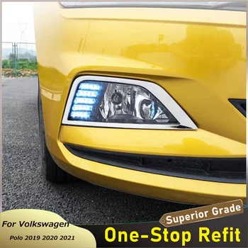 Стайлинг Автомобиля Для Volkswagen Polo 2019 2020 2021 ABS Хромированный Передний Бампер Противотуманные Фары Планки Крышки Рамы Автозапчастей