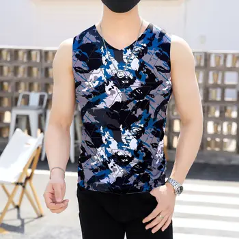 Уличная дизайнерская мужская одежда с 3D принтом, жилет без рукавов с V-образным вырезом, Летние высококачественные Удобные дышащие шелковистые крутые топы на бретелях