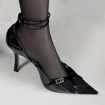 Пикантные тонкие туфли на высоком каблуке, высококачественные однотонные босоножки с ремешком и пряжкой, женская обувь