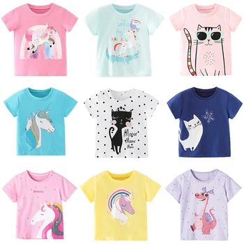 Хлопковые футболки для маленьких девочек 2-8 лет, милая детская футболка с принтом единорога для девочек, детские летние топы с короткими рукавами, одежда для младенцев