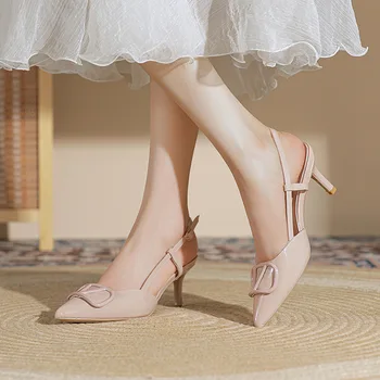 V-Образные женские босоножки на высоком каблуке с односторонними ремешками, роскошные дизайнерские туфли-лодочки, Пикантные летние туфли с острым носком, туфли на шпильке с пряжкой на щиколотке.