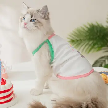 Костюм для дня рождения домашних животных, жилет и шляпа для собаки, кошки, Хлопковая футболка, одежда для кошки, котенка, одежда для щенка, собаки, кошки