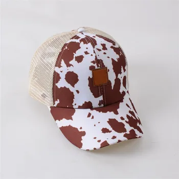 Шляпа с конским хвостом с коровьим принтом, бейсболка с логотипом Carhart из кожи пони, блестящая шляпа дальнобойщика с леопардовым принтом и подсолнухом. 5