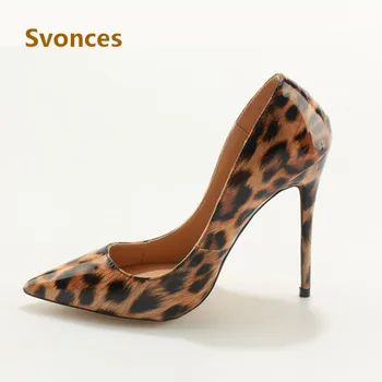 Модные женские туфли Escarpins из леопардовой лакированной кожи с острым носком, роскошные брендовые пикантные туфли на тонком высоком каблуке, звездная взлетно-посадочная полоса 10/12