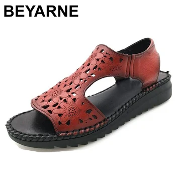 Женские сандалии BEYARNE, женские сандалии ручной работы из натуральной кожи, обувь с дырками, повседневные сандалии, женская летняя обувь на плоской подошве, сандалии