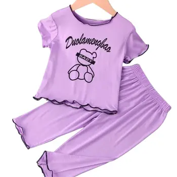2022 Детский Пижамный Комплект Kids Baby Girls Lce Шелковая Пижама С Короткими Рукавами Повседневная Одежда Летние Детские Пижамные Комплекты
