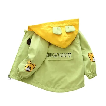 Куртка с капюшоном для мальчиков, весенняя детская ветровка, пальто с милым мультяшным медведем, модная верхняя одежда для детей, осенняя повседневная одежда 2023 года, новинка