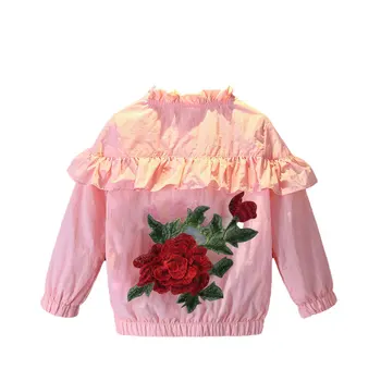 Осенняя детская верхняя одежда с цветочным принтом, ветровка с длинными рукавами и лепестками, детские пальто на молнии, одежда для маленьких девочек