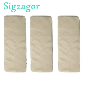 [Sigzagor] 3 Вставки из органического хлопка из конопли, Моющиеся, Многоразовые детские тканевые подгузники 36 см x 14 см, 4 слоя