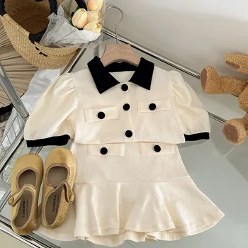 2023 Новый стильный комплект из 2 предметов для девочек Пальто + юбка Хлопковые летние модные детские костюмы 2-8 лет