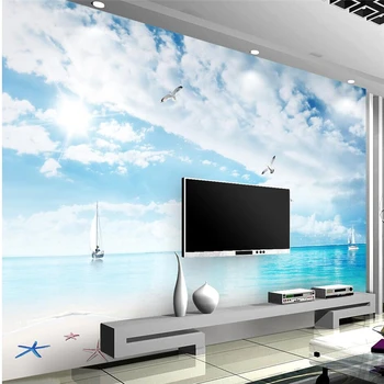 обои wellyu для стен 3D Голубое небо белые облака вид на пляж 3D ТВ обои на стену на заказ papel de parede para quart