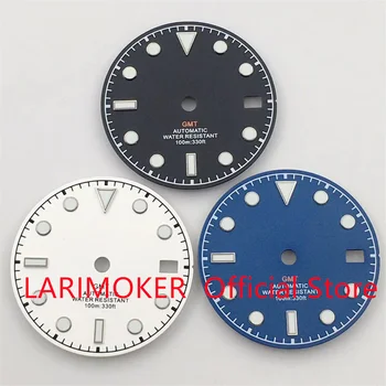 Стерильный циферблат часов LARIMOKER 29 мм, зеленый, Lumious, подходит для NH34 (GMT), механизм с автоподзаводом 0