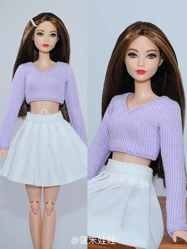 Фиолетовый свитер + белое платье/30 см кукла комплект модной одежды топ юбка наряд для 1/6 Xinyi FR ST Кукла Барби/игрушки для девочек