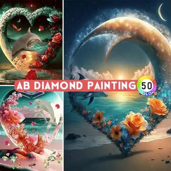 AB DIY Dolphin, набор для алмазной живописи с круглой дрелью, украшение дома, художественное рукоделие, картины из алмазной мозаики для гостиной, спальни