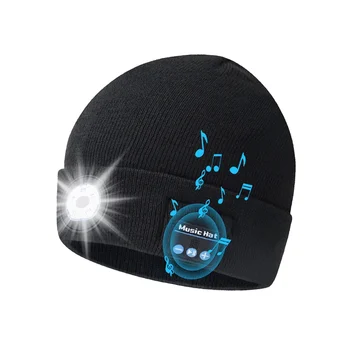 Шапка-бини Унисекс, мягкая черная вязаная шапка, беспроводная Bluetooth-гарнитура для наушников Smart Cap со светодиодной подсветкой
