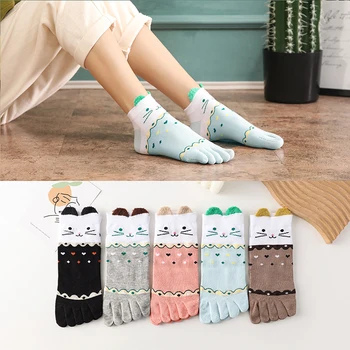 Мультяшные носки с пятью пальцами, хлопковая милая одежда Four Seasons, модные носки для йоги, дышащие женские носки с носком