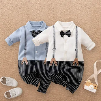 Комбинезон для новорожденных, одежда для маленьких мальчиков, Комбинезон, Детская одежда с галстуком-бабочкой, детский костюм для малышей 0 3 6 9 12 18 Месяцев
