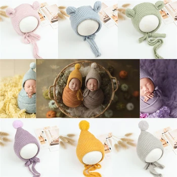 Новое поступление, детская шапка для фотосъемки с помпоном из кроличьего меха, осенне-зимние вельветовые шапки, шапки-мишки, реквизит для фотосъемки новорожденных