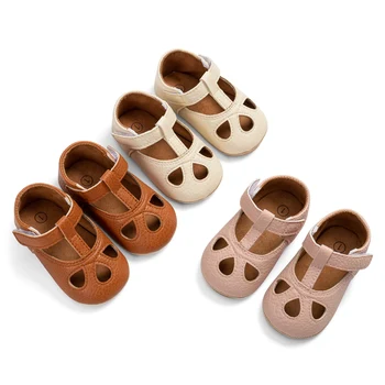 Летняя обувь для новорожденных от 0 до 1 года, обувь для девочек из искусственной кожи, нескользящая резиновая подошва для малышей, обувь для первых ходунков, Детская обувь