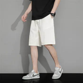 2023 Летние Новые Мужские Тонкие Повседневные Шорты Ice Silk Дышащие Деловые Корейские Модные Короткие Брюки С Белым Шнурком Дизайн Мужской