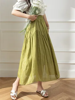 Весна/Лето 2023, Универсальная юбка-зонтик с высокой талией и рюшами средней длины, трапециевидная юбка с большим размахом.