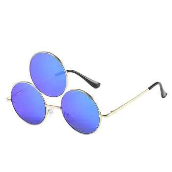 Забавные Солнцезащитные очки с тремя линзами, 3 глаза, Круглые Солнцезащитные очки для мужчин и женщин, Винтажные солнцезащитные очки в металлической оправе, Солнцезащитные очки UV400, Модные очки