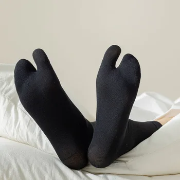 Хлопчатобумажные Носки С Двумя Пальцами Для Женщин, Японские Простые Однотонные Сандалии-Шлепанцы С Раздельным Носком, Носки Средней Длины, Носки с Двумя Пальцами