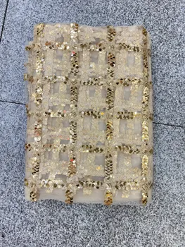 Африканская кружевная ткань 2023 новейшая золотая индийская ткань сари из высококачественного тюля с 3D блестками кружевная ткань для свадебного платья YYZ249