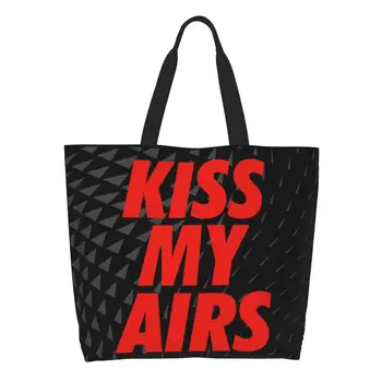 Холщовая сумка для покупок Kiss My Airs, изготовленная на заказ, женские прочные сумки-тоут для покупок продуктов большой емкости 0