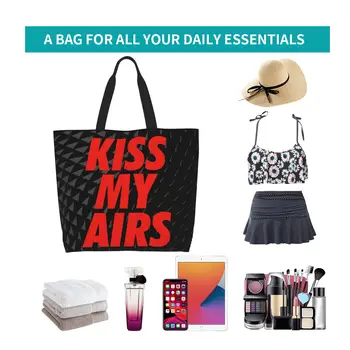 Холщовая сумка для покупок Kiss My Airs, изготовленная на заказ, женские прочные сумки-тоут для покупок продуктов большой емкости 5