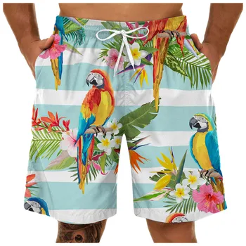 Пляжные шорты Мужские Летние шорты для отдыха и спорта с 3D принтом больших цветов попугая, летние шорты для бега, Пляжные шорты для плавания