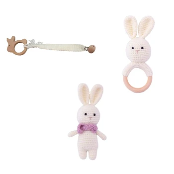 Погремушка для кролика/Плюшевый кролик крючком-/Цепочка для пустышки для мальчиков в подарок девочкам