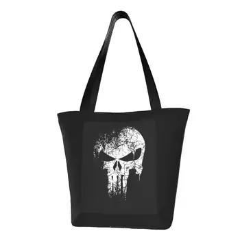 Скелет Череп, сумки для покупок из тяжелого металла, модный принт, холщовая сумка для покупок, сумки через плечо, большая вместительная моющаяся сумка