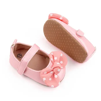 Милая Детская обувь с бантиком, весна-лето, обувь в горошек для маленьких девочек, принцесса, Мягкая нескользящая подошва для малышей, Первые ходунки