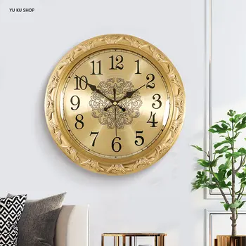 Роскошные Латунные Часы Настенные Часы Рельефный Дизайн Настенные Часы Гостиная Декоративные Бытовые В Американском Стиле Reloj De Pared Home Decor 1