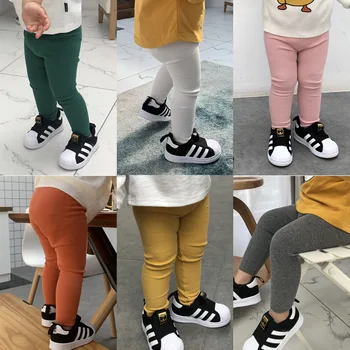 Однотонные леггинсы для девочки 2-7 лет, новые повседневные облегающие брюки полной длины, детские модные узкие брюки с эластичной талией