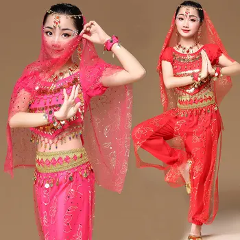 Новые детские костюмы для танца живота в Болливуде, Индия, Восточный танец живота, девушки-танцовщицы, монета, набор танцевальных костюмов в Болливуде