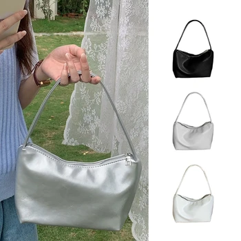 Корейская женская простая однотонная сумка через плечо из мягкой искусственной кожи, маленькая сумка-тоут подмышками, Женская повседневная сумка для путешествий, свиданий, покупок.