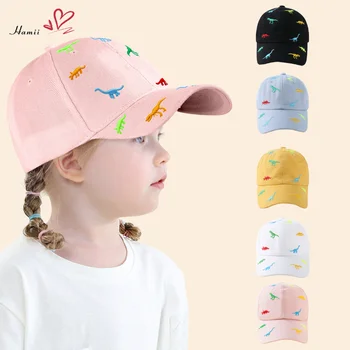 Летняя детская бейсболка с вышивкой динозавра, солнцезащитная кепка для девочек и мальчиков, кепки для малышей, однотонные весенние уличные шляпы с регулируемым козырьком