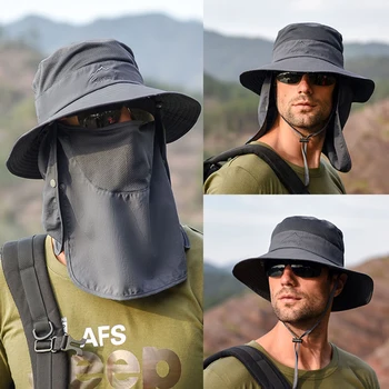 Солнцезащитная шляпа с защитой от ультрафиолета Широкими полями и клапаном на шее, Многофункциональная кепка для пеших прогулок, рыбалки, пляжной маски для лица на открытом воздухе