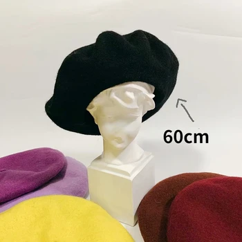 Шерстяной берет большого размера, Женские И мужские береты большого размера 60 см, теплая зимняя шапка Унисекс во французском стиле, женская кепка художника