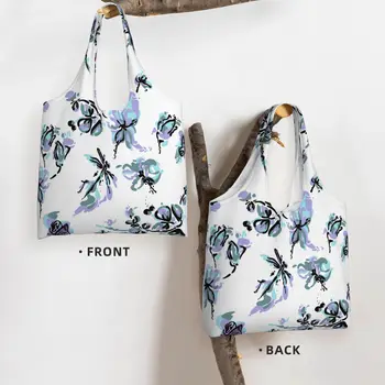 Сумки для покупок с цветочным рисунком Многоразовые Продуктовые Складные сумки Моющиеся Для мужчин, женщин Рынок, обед, путешествия 2