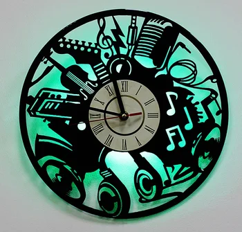 Креативная Виниловая Пластинка Подвесные Часы Музыкальные Настенные Часы Музыка Старинные Настенные Часы СВЕТОДИОДНЫЙ Ночник Часы С Дистанционным Управлением Настенные Наклейки