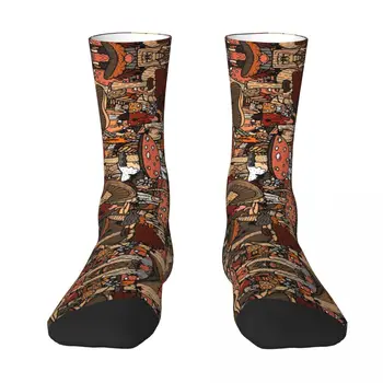 Осенние чулки с грибами, повседневная графика, лучшая покупка, Забавные Саркастические компрессионные носки на шнурке контрастного цвета