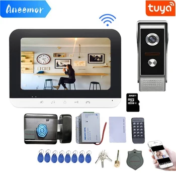 7-дюймовый WiFi видеодомофон с электрическим замком, блок питания 3A, беспроводной видеодомофон Tuya для домашней безопасности.