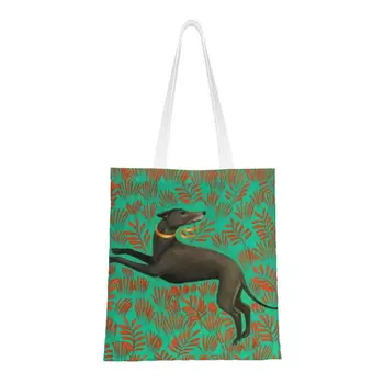 Кавайный Сихтаунд Грейхаунд с цветами, художественная сумка для покупок, холщовая сумка для покупок с животными, сумка для покупок в продуктовых магазинах на плечо