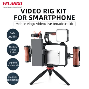 YELANGU Держатель для видеофона для смартфона с двойной рукояткой для iPhone Android, видеоблогер, ручной стабилизатор телефона