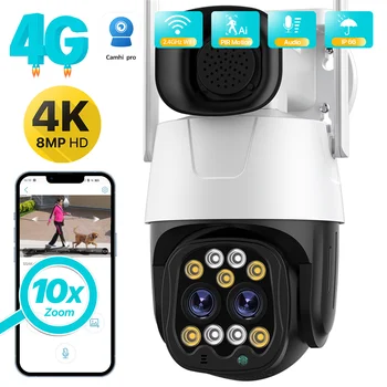 4K 8MP 4G Sim-карта Камера Открытый WiFi 2,8 мм-8 мм Двойной Объектив 10-кратный Зум IP-камера AI Отслеживание Аудио Безопасности CCTV Камера H.265 Camhi
