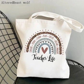 Женская сумка teacher Life Rainbow teacher Leopard bag Harajuku для покупок, холщовая сумка для принадлежностей для учителей, женская сумка-тоут на плечо